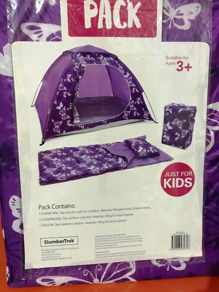SlumberTrek Explorer Travel Kit/ Camping Pack for 3  Kids- Purple/Blue