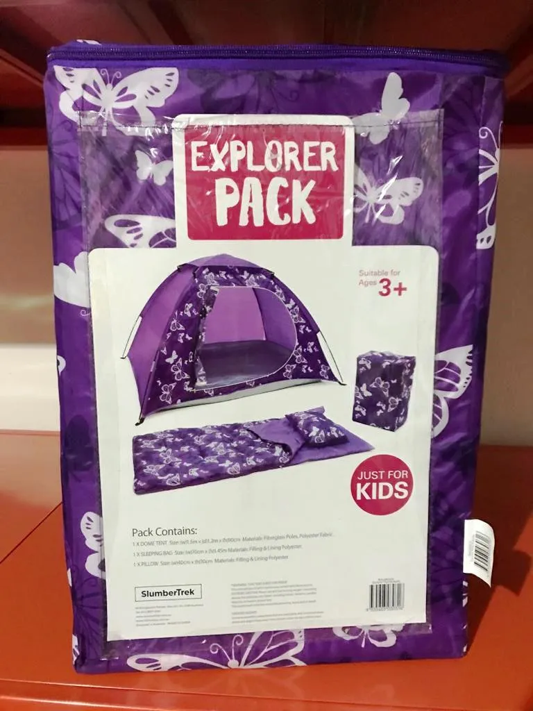 SlumberTrek Explorer Travel Kit/ Camping Pack for 3  Kids- Purple/Blue