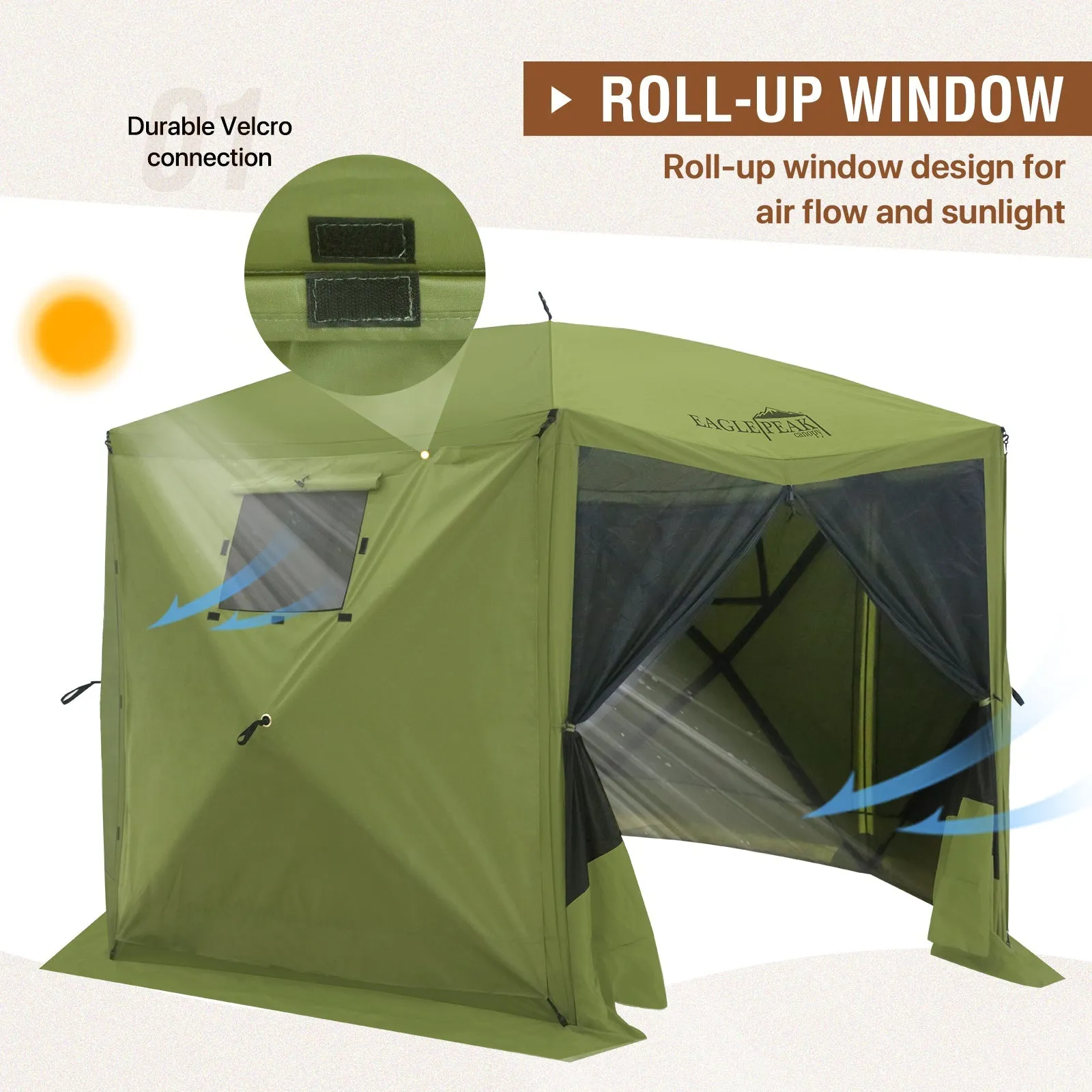 Wind Screen Side Wall Panel with Window,  Beige/Green
